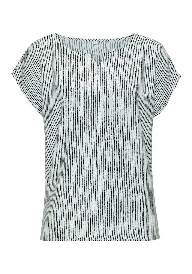 Vivance Kurzarmbluse »mit Zierdetail am Ausschnitt« Druckbluse aus leichter Webware, Streifenbluse, lockeres Blusenshirt
