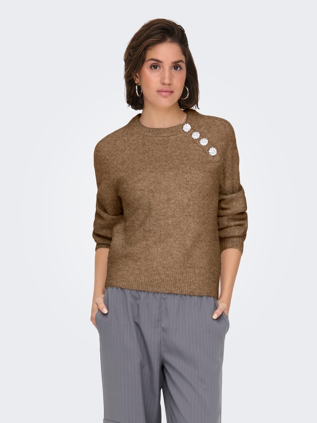 ONLY Strickpullover »ONLLAUREN LIFE LS O-NECK BUTTON KNT«