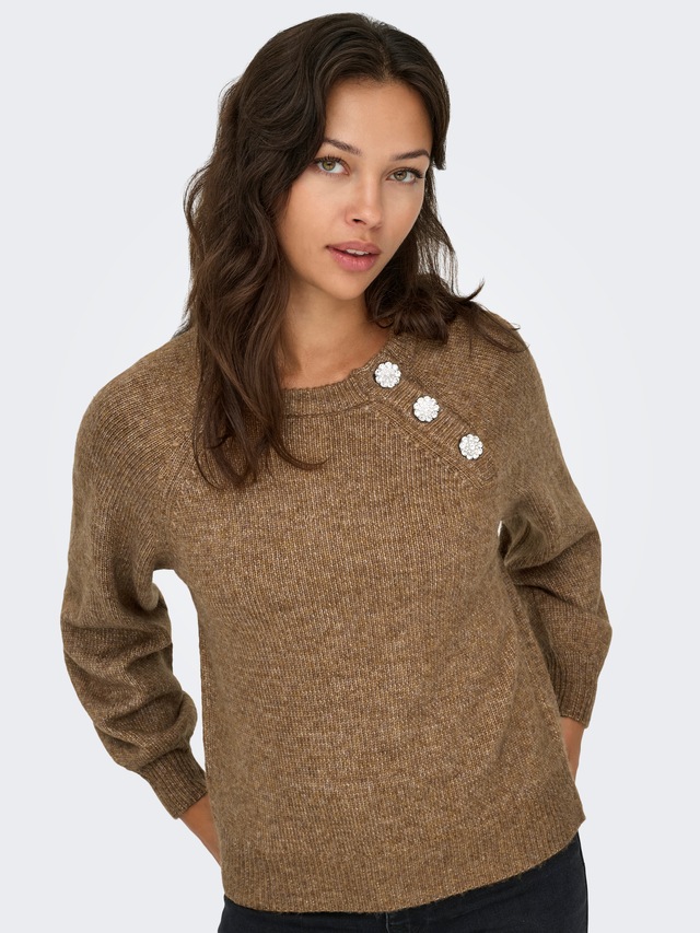 ONLY Strickpullover »ONLLAUREN LIFE LS O-NECK BUTTON KNT«
