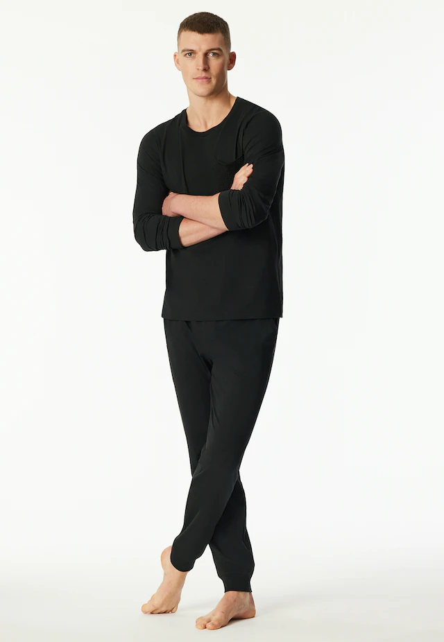Schiesser Schlafanzug »Modern Nightwear« 2 tlg. seitliche Taschen, Brusttasche, Langarm, Baumwolle, Single Jersey