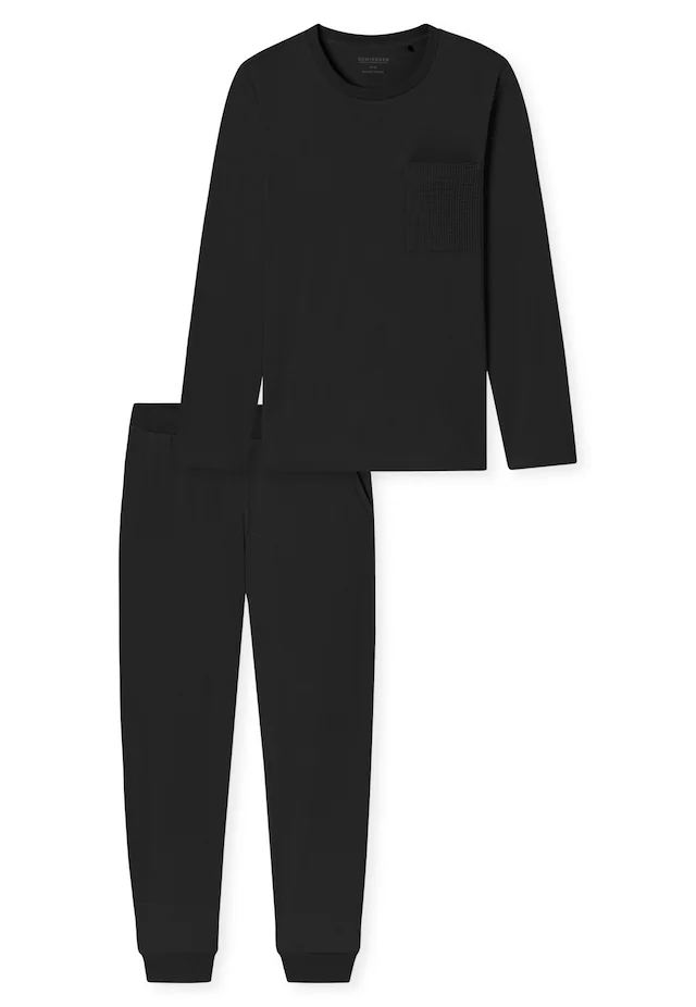 Schiesser Schlafanzug »Modern Nightwear« 2 tlg. seitliche Taschen, Brusttasche, Langarm, Baumwolle, Single Jersey