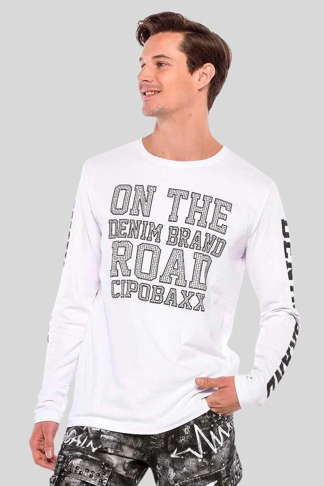 Cipo & Baxx T-Shirt »Langarmshirt« mit coolen Ziersteinen