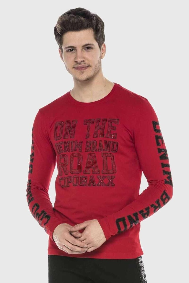 Cipo & Baxx T-Shirt »Langarmshirt« mit coolen Ziersteinen