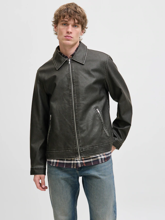 Jack & Jones Bikerjacke »JJECASABLANCA PU JACKET NOOS« ohne Kapuze mit Fronttaschen