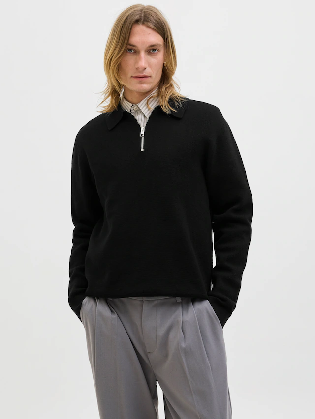 Jack & Jones Polokragenpullover »JPRBLAMILANO STITCH KNIT ZIP POLO SN« Baumwolle, locker geschnitten