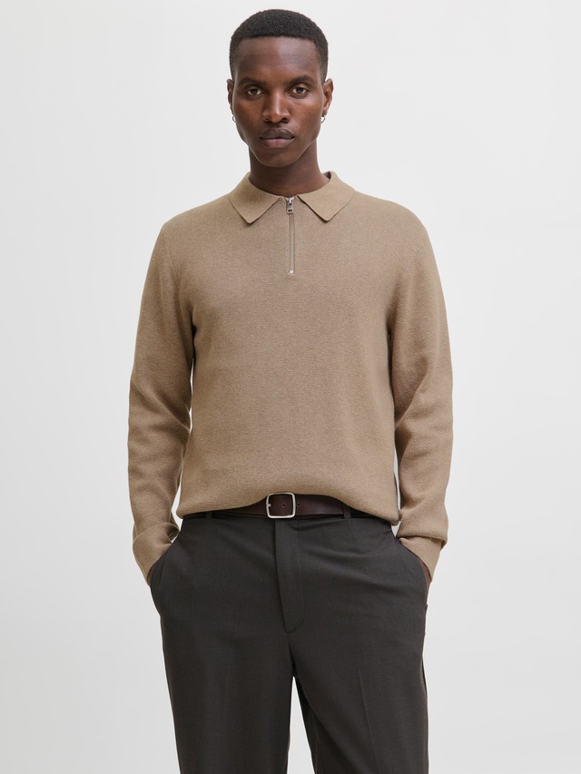 Jack & Jones Polokragenpullover »JPRBLAMILANO STITCH KNIT ZIP POLO SN« Baumwolle, locker geschnitten