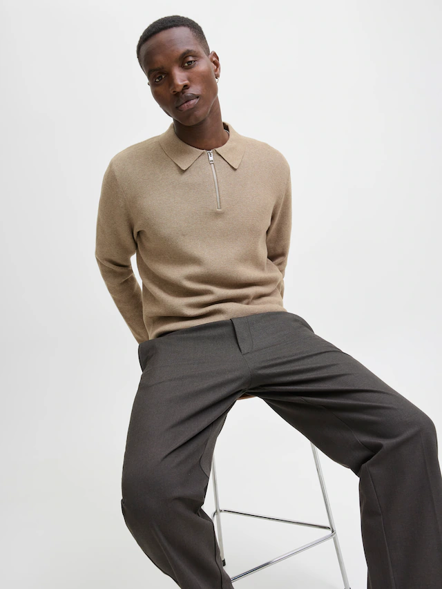 Jack & Jones Polokragenpullover »JPRBLAMILANO STITCH KNIT ZIP POLO SN« Baumwolle, locker geschnitten