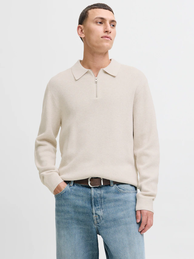 Jack & Jones Polokragenpullover »JPRBLAMILANO STITCH KNIT ZIP POLO SN« Baumwolle, locker geschnitten