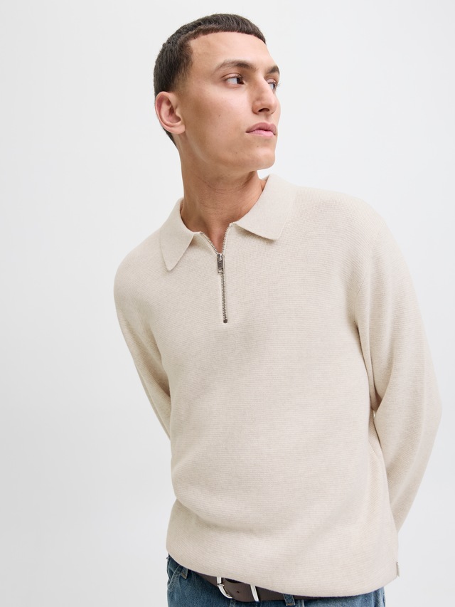 Jack & Jones Polokragenpullover »JPRBLAMILANO STITCH KNIT ZIP POLO SN« Baumwolle, locker geschnitten