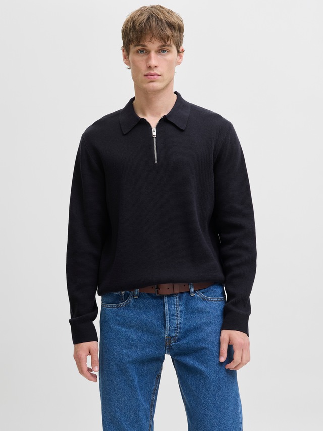Jack & Jones Polokragenpullover »JPRBLAMILANO STITCH KNIT ZIP POLO SN« Baumwolle, locker geschnitten
