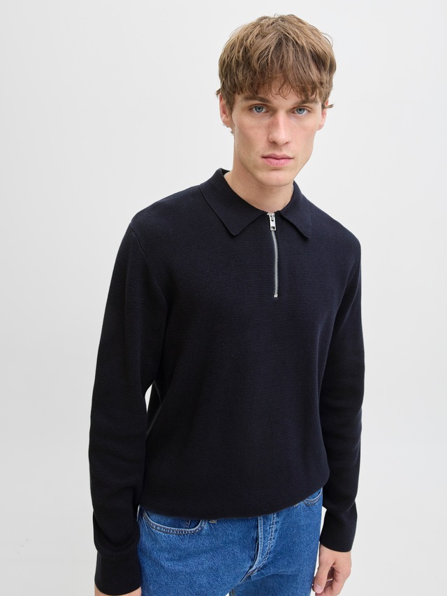 Jack & Jones Polokragenpullover »JPRBLAMILANO STITCH KNIT ZIP POLO SN« Baumwolle, locker geschnitten