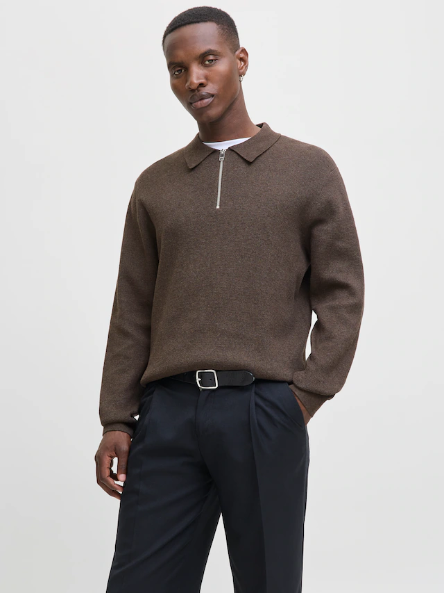 Jack & Jones Polokragenpullover »JPRBLAMILANO STITCH KNIT ZIP POLO SN« Baumwolle, locker geschnitten