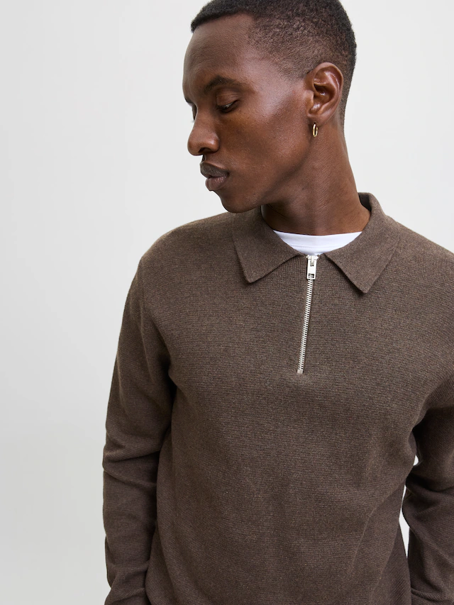 Jack & Jones Polokragenpullover »JPRBLAMILANO STITCH KNIT ZIP POLO SN« Baumwolle, locker geschnitten