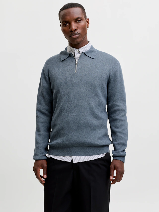 Jack & Jones Polokragenpullover »JPRBLAMILANO STITCH KNIT ZIP POLO SN« Baumwolle, locker geschnitten