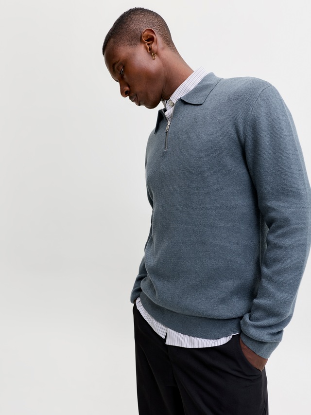 Jack & Jones Polokragenpullover »JPRBLAMILANO STITCH KNIT ZIP POLO SN« Baumwolle, locker geschnitten