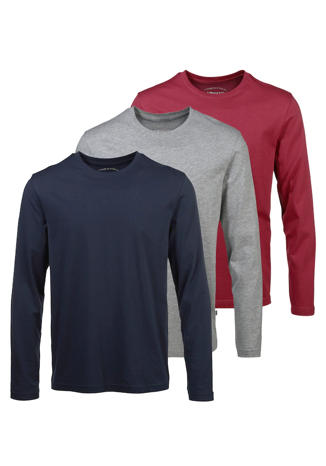 Man's World Langarmshirt »neue Farbe !« 3er-Pack, Langarm, unifarben, aus Baumwolle, im 3er-Pack