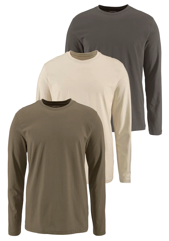 Man's World Langarmshirt »neue Farbe !« 3er-Pack, Langarm, unifarben, aus Baumwolle, im 3er-Pack