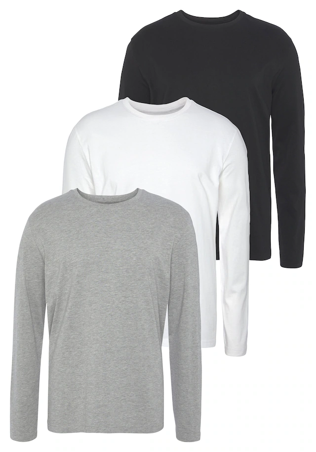 Man's World Langarmshirt »neue Farbe !« 3er-Pack, Langarm, unifarben, aus Baumwolle, im 3er-Pack
