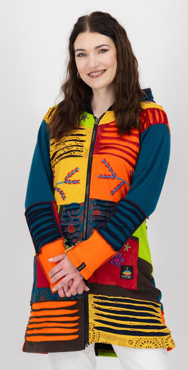 DEPROC Active Fleecejacke »Patchwork NUNAVUT LONG WMN« mit Kapuze auch in Großen Größen erhältlich
