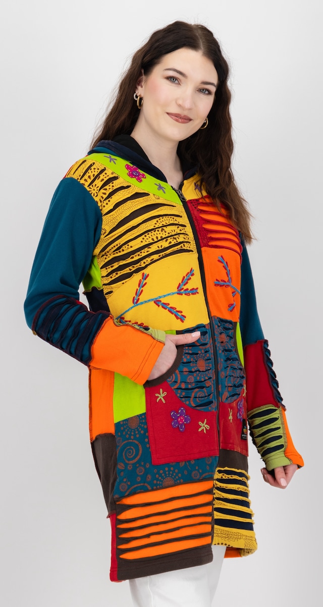 DEPROC Active Fleecejacke »Patchwork NUNAVUT LONG WMN« mit Kapuze auch in Großen Größen erhältlich