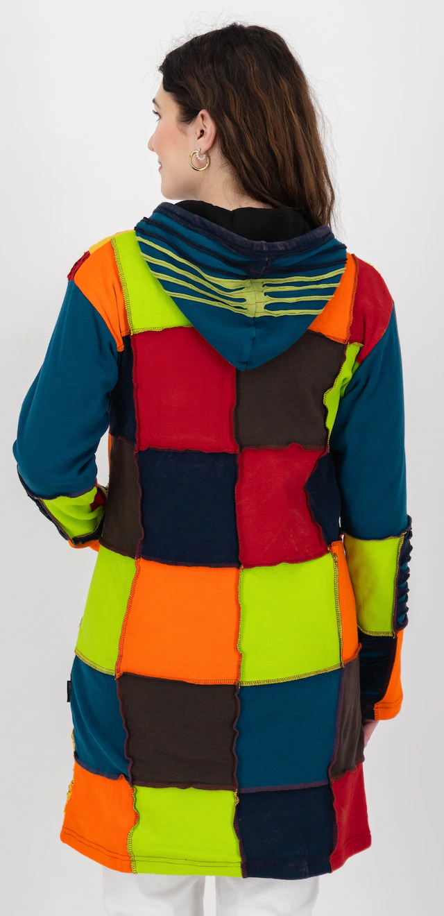 DEPROC Active Fleecejacke »Patchwork NUNAVUT LONG WMN« mit Kapuze auch in Großen Größen erhältlich