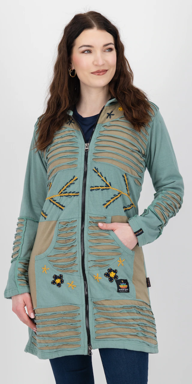 DEPROC Active Fleecejacke »Patchwork NUNAVUT LONG WMN« mit Kapuze auch in Großen Größen erhältlich