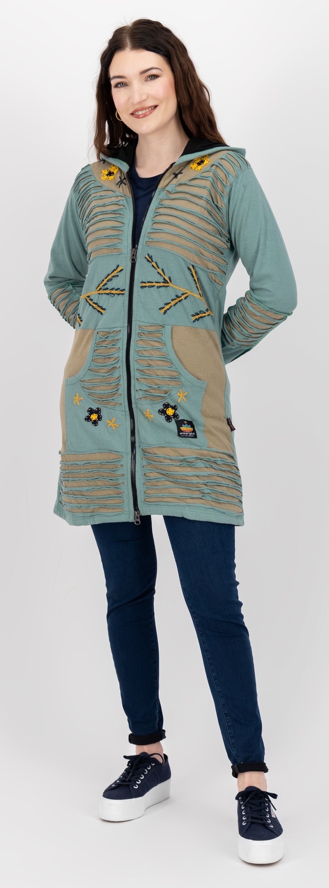 DEPROC Active Fleecejacke »Patchwork NUNAVUT LONG WMN« mit Kapuze auch in Großen Größen erhältlich