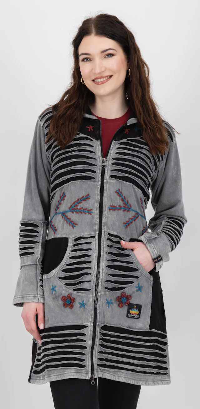 DEPROC Active Fleecejacke »Patchwork NUNAVUT LONG WMN« mit Kapuze auch in Großen Größen erhältlich