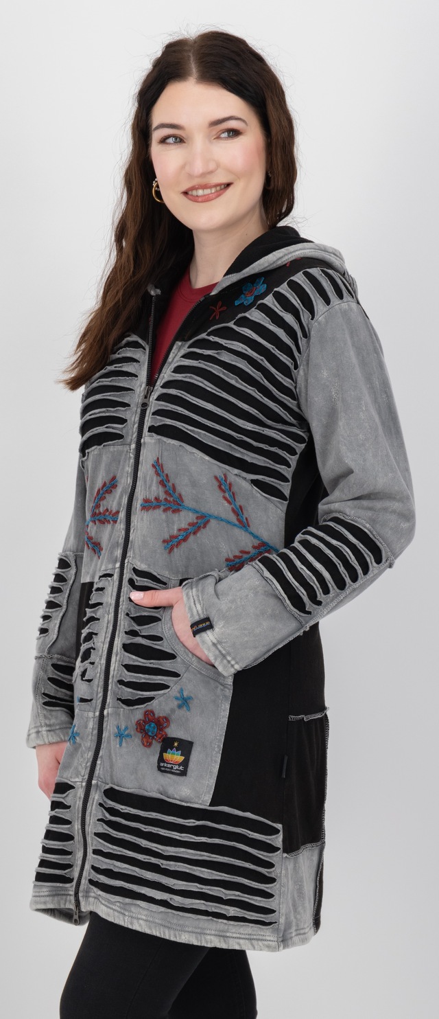 DEPROC Active Fleecejacke »Patchwork NUNAVUT LONG WMN« mit Kapuze auch in Großen Größen erhältlich