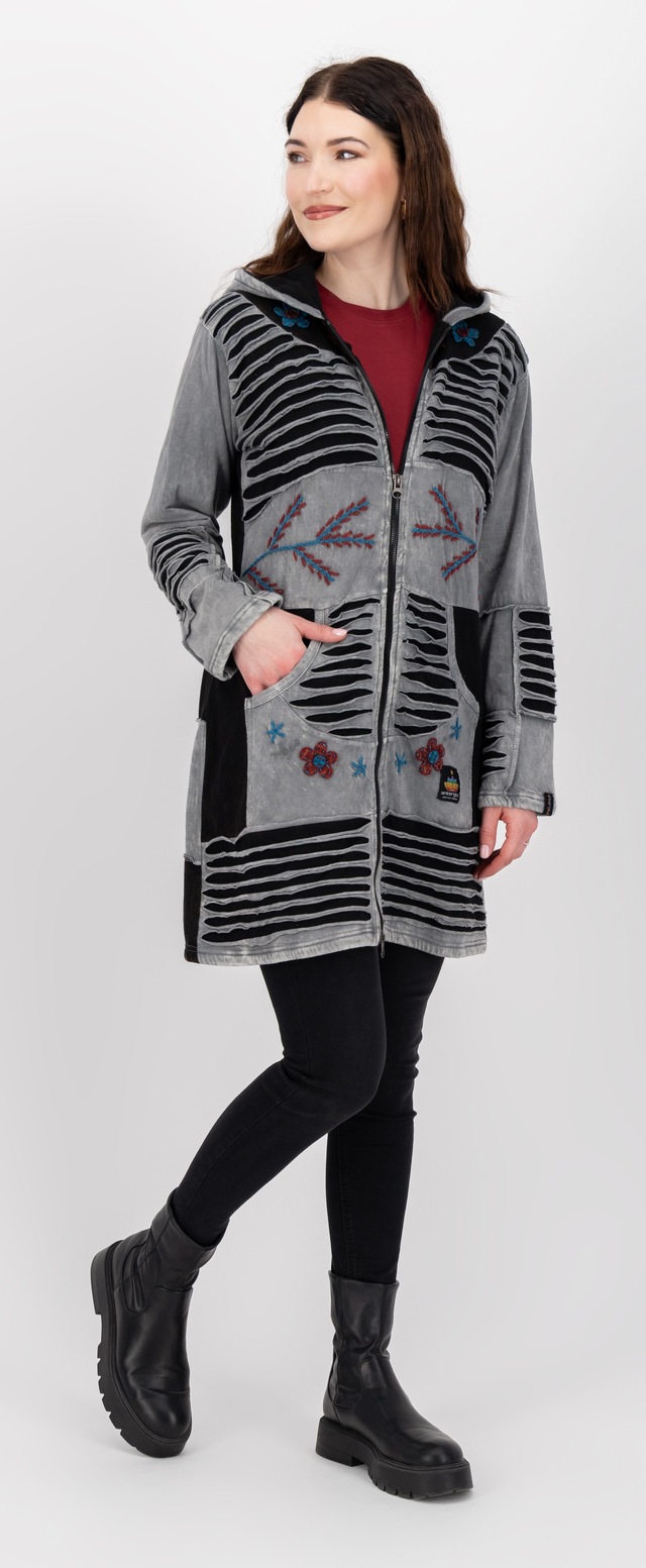DEPROC Active Fleecejacke »Patchwork NUNAVUT LONG WMN« mit Kapuze auch in Großen Größen erhältlich