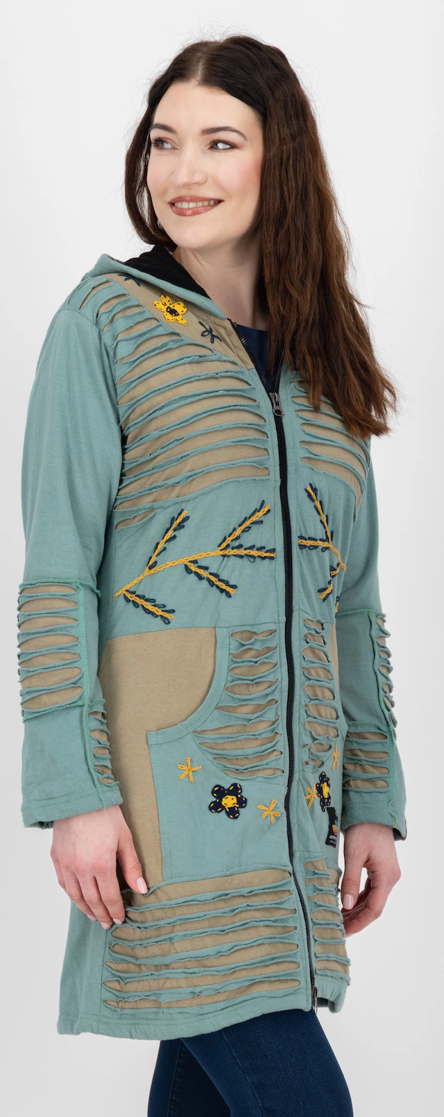 DEPROC Active Fleecejacke »Patchwork NUNAVUT LONG WMN« mit Kapuze auch in Großen Größen erhältlich