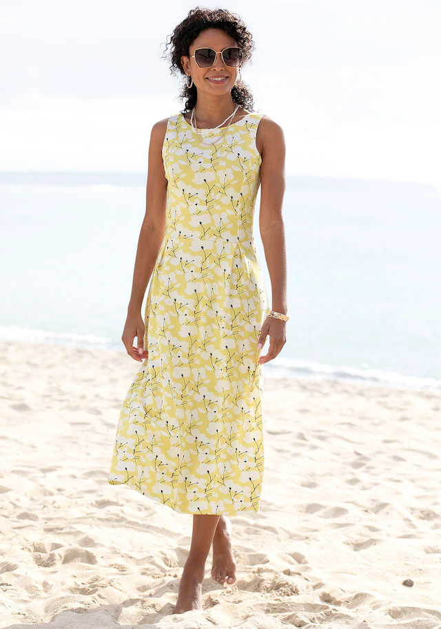 Beachtime by Lascana Midikleid »mit ausgestelltem Rockteil mit Blumendruck, Jerseykleid« Ohne Taschen Elegantes Sommerkleid, Druckkleid, A-Linien-Kleid, casual-chic