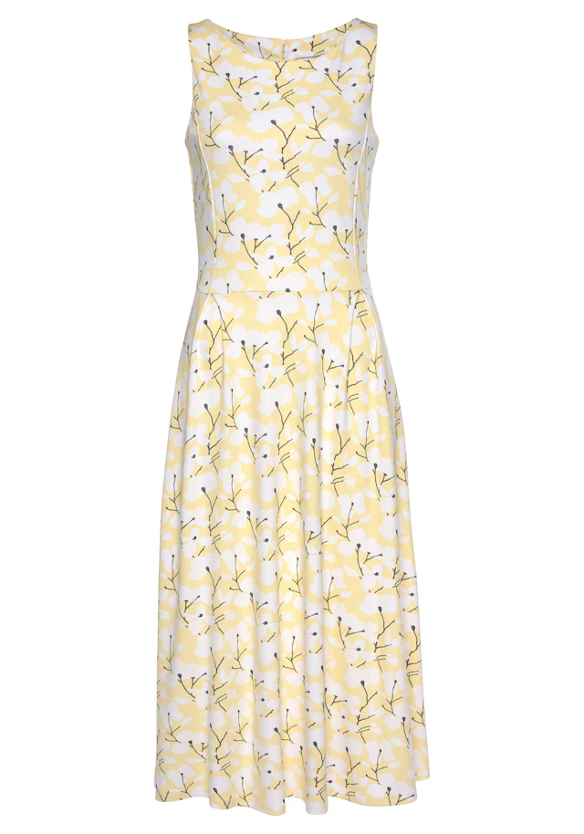 Beachtime by Lascana Midikleid »mit ausgestelltem Rockteil mit Blumendruck, Jerseykleid« Ohne Taschen Elegantes Sommerkleid, Druckkleid, A-Linien-Kleid, casual-chic