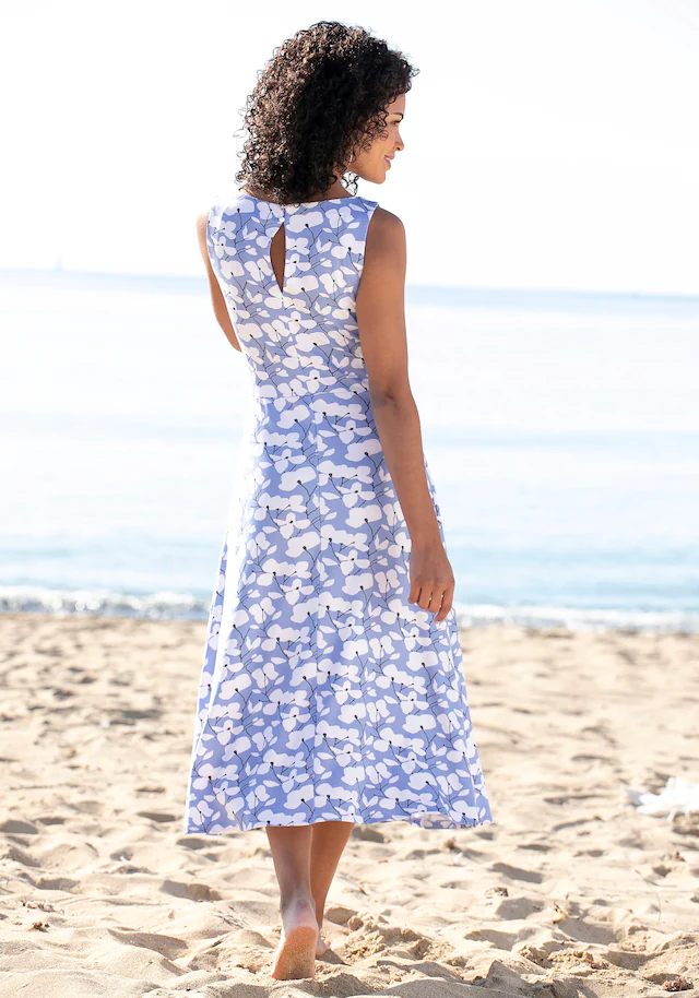 Beachtime by Lascana Midikleid »mit ausgestelltem Rockteil mit Blumendruck, Jerseykleid« Ohne Taschen Elegantes Sommerkleid, Druckkleid, A-Linien-Kleid, casual-chic