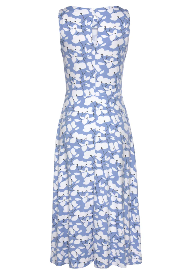Beachtime by Lascana Midikleid »mit ausgestelltem Rockteil mit Blumendruck, Jerseykleid« Ohne Taschen Elegantes Sommerkleid, Druckkleid, A-Linien-Kleid, casual-chic