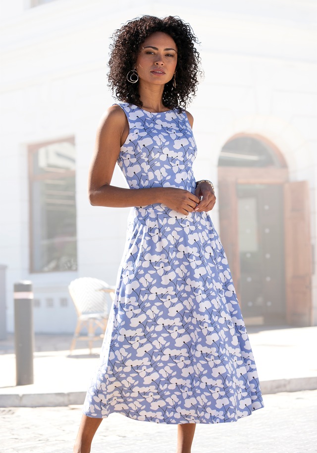 Beachtime by Lascana Midikleid »mit ausgestelltem Rockteil mit Blumendruck, Jerseykleid« Ohne Taschen Elegantes Sommerkleid, Druckkleid, A-Linien-Kleid, casual-chic