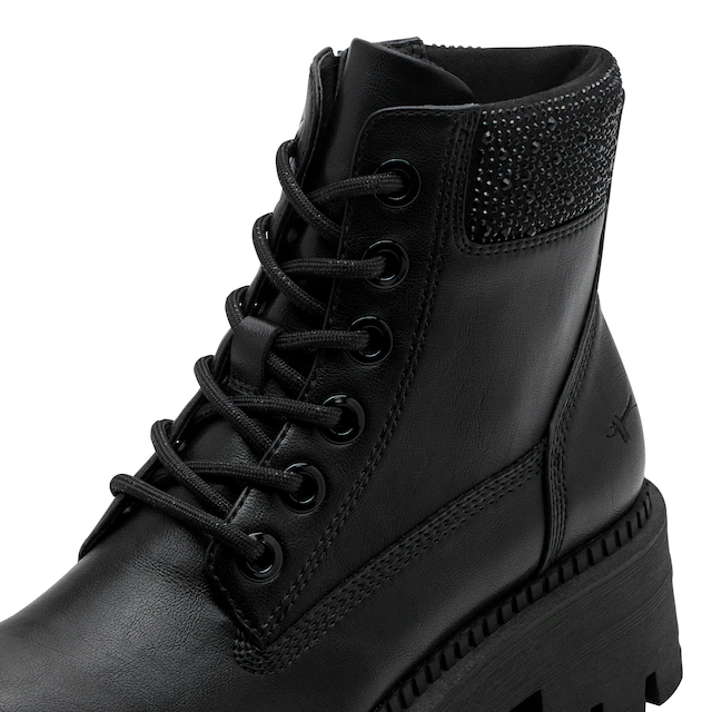 Tamaris Schnürboots , Blockabsatz, Schnürstiefelette mit glänzenden Strasssteinen besetzt