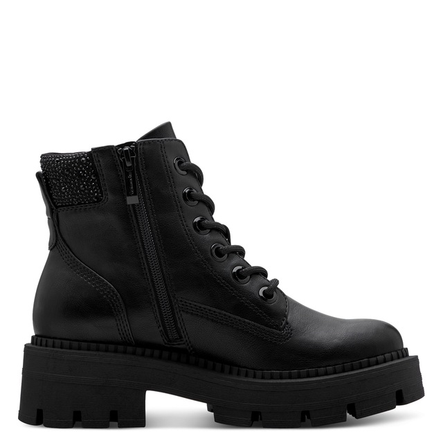 Tamaris Schnürboots , Blockabsatz, Schnürstiefelette mit glänzenden Strasssteinen besetzt