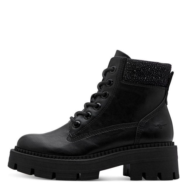 Tamaris Schnürboots , Blockabsatz, Schnürstiefelette mit glänzenden Strasssteinen besetzt