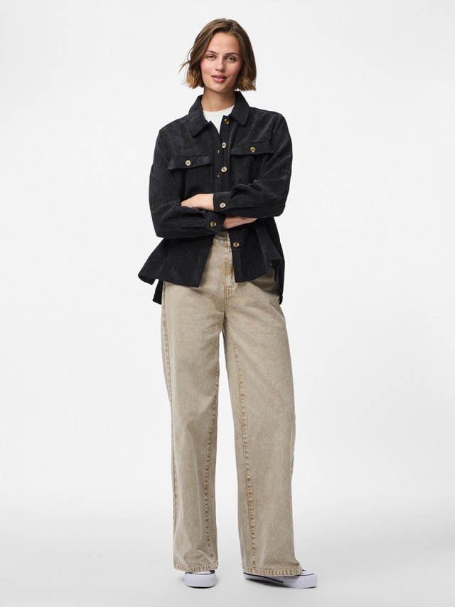 pieces Hemdbluse »PCEFFI LS SHIRT WVN NOOS« Materialmix, loose fit