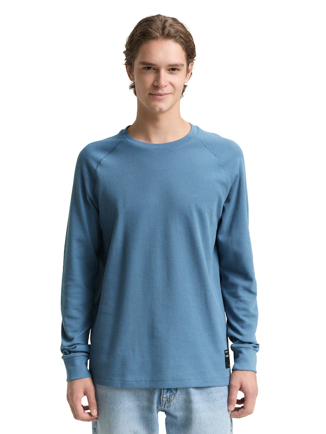 TOM TAILOR Denim Rundhalsshirt mit Logo Stickerei