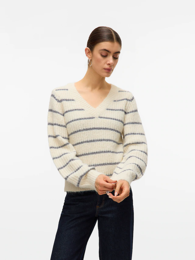 Vero Moda V-Ausschnitt-Pullover »VMAWESOME SHINE LS V-NCK STRIPE PULL BOO« mit Glitzer-Effekt