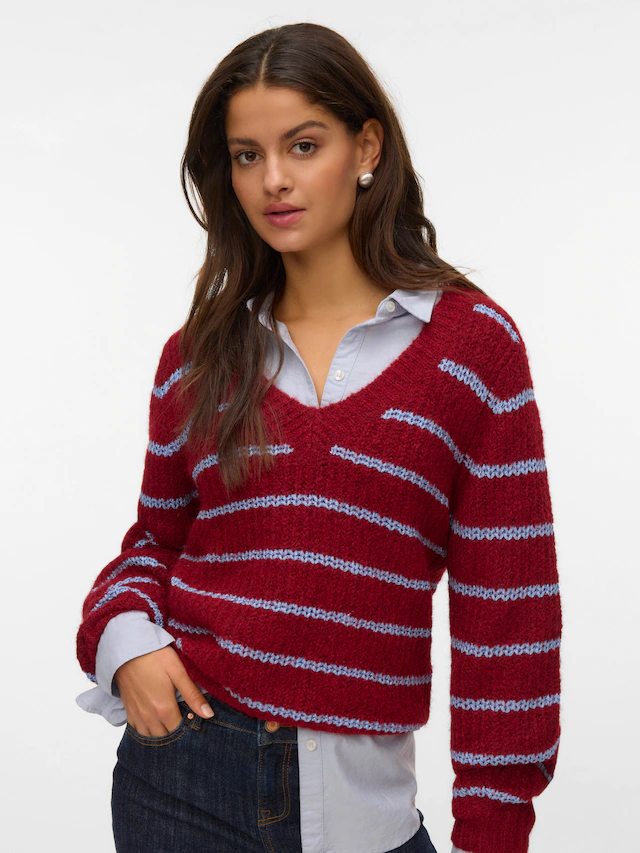 Vero Moda V-Ausschnitt-Pullover »VMAWESOME SHINE LS V-NCK STRIPE PULL BOO« mit Glitzer-Effekt