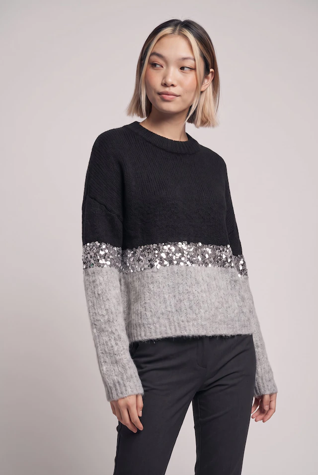 ONLY Rundhalspullover »ONLMAINE LIFE LS SEQUIN BLOCK O-NECK KNT«