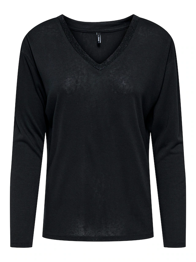 ONLY Langarmshirt »ONLHENRIETTA L/S V-NECK SHINE TOP JRS«