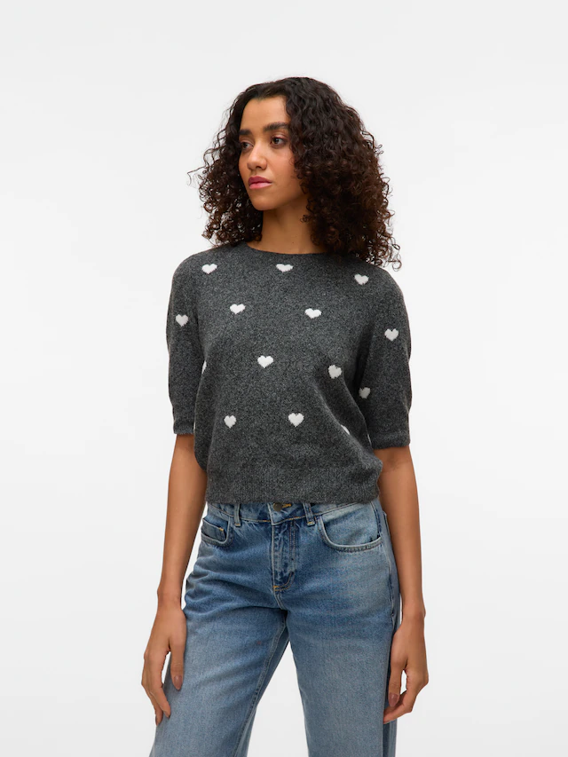 Vero Moda Kurzarmpullover »VMDOFFY INTARSIA 2/4 O-NK PULLOV GA NOOS« Materialmix, Stretch, regular fit