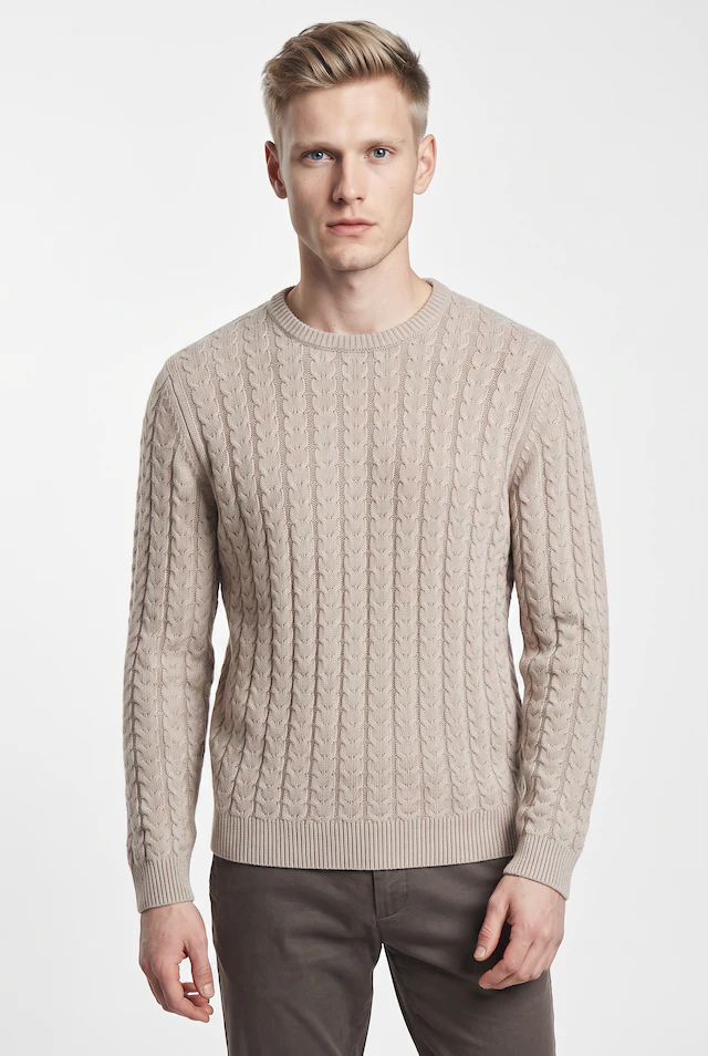 FYNCH-HATTON Strickpullover mit Zopfmuster und Wolle
