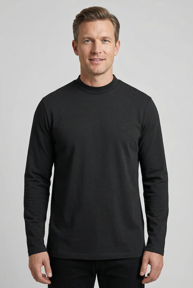 FYNCH-HATTON Langarmshirt gerade Passform, aus Baumwolle, unifarben, mit Logo-Stickerei