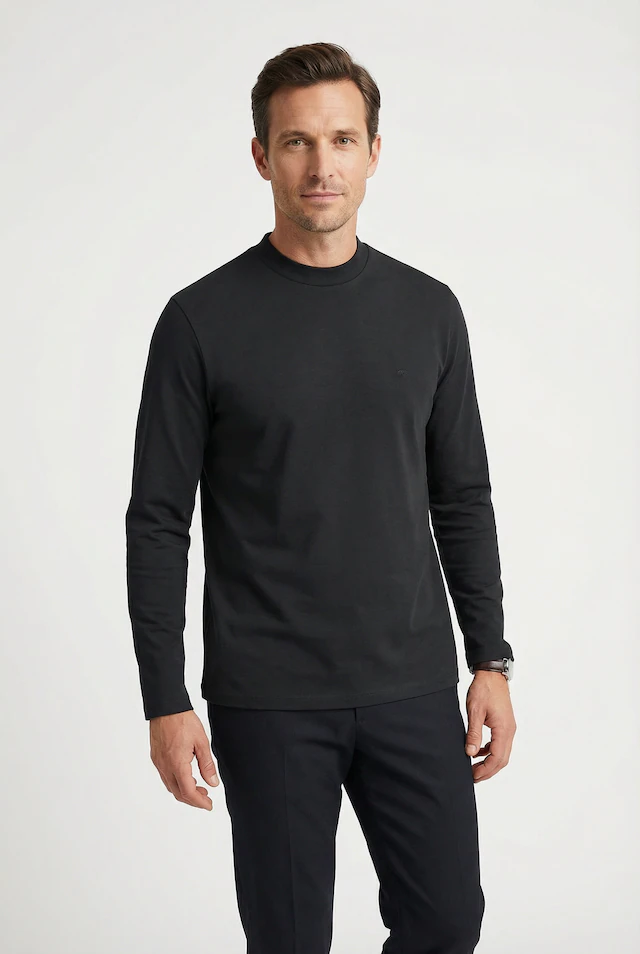 FYNCH-HATTON Langarmshirt gerade Passform, aus Baumwolle, unifarben, mit Logo-Stickerei
