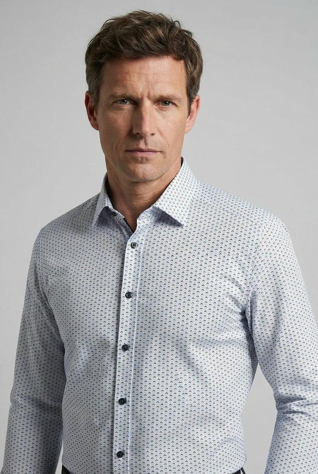 OLYMP Langarmhemd »Luxor« graphisches Muster, modern fit, Businesshemd, New-Kentkragen